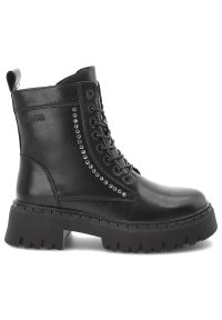 Big-Star - Czarne Glany Big Star Solidne Obuwie Damskie. Wysokość cholewki: przed kolano. Kolor: czarny. Szerokość cholewki: normalna. Wzór: aplikacja. Styl: klasyczny, rockowy #2