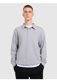 4f - 4F Bluza dresowa regular z kołnierzykiem męska - szara XL. Okazja: na co dzień. Typ kołnierza: kołnierzyk klasyczny. Kolor: szary. Materiał: dresówka. Styl: klasyczny, casual, elegancki, sportowy #1