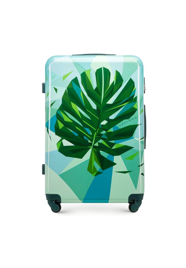 Wittchen - Duża walizka z ABS-u z nadrukiem zielono-niebieska. Kolor: niebieski, wielokolorowy, zielony. Materiał: guma. Wzór: nadruk. Styl: wakacyjny