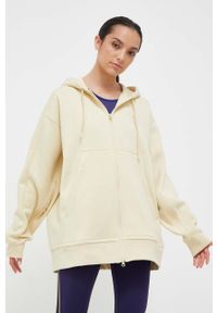 Adidas by Stella McCartney - adidas by Stella McCartney bluza dresowa kolor żółty z kapturem gładka. Typ kołnierza: kaptur. Kolor: żółty. Materiał: dresówka. Wzór: gładki #4