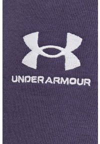 Under Armour spodnie dresowe damskie kolor granatowy gładkie. Stan: podwyższony. Kolor: fioletowy. Materiał: dresówka. Wzór: gładki #7