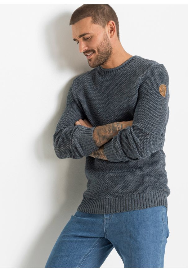 bonprix - Sweter z bawełny z recyklingu. Kolor: niebieski. Materiał: bawełna