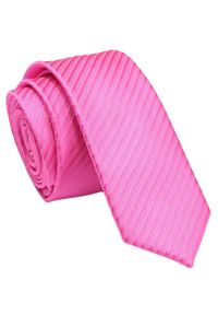 Wąski Krawat - Śledź - Alties - Różowy w Delikatny Prążek. Kolor: różowy. Materiał: tkanina. Wzór: prążki. Styl: elegancki, wizytowy #1