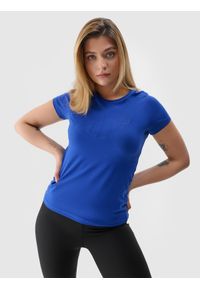 4f - 4F T-shirt slim z nadrukiem damski - niebieski XS. Okazja: na co dzień. Kolor: niebieski. Materiał: jersey, materiał, bawełna, elastan, dzianina. Długość rękawa: krótki rękaw. Długość: krótkie. Wzór: nadruk. Styl: sportowy, casual