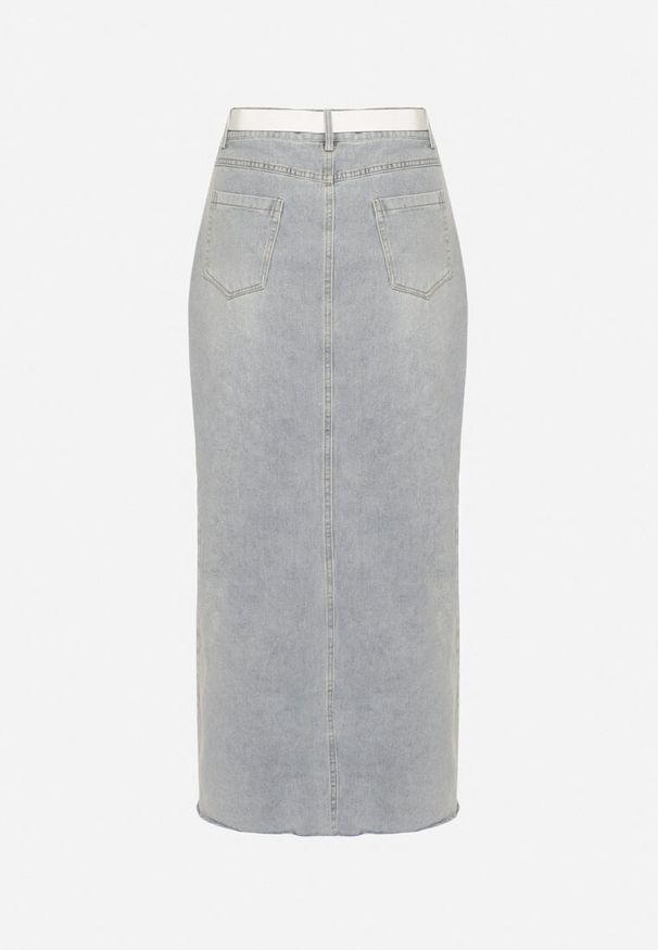 Born2be - Jasnoniebieska Ołówkowa Spódnica Jeansowa z Rozcięciem z Przodu Limirea. Okazja: na co dzień. Kolor: niebieski. Materiał: jeans. Styl: casual