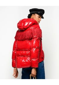 Pinko - PINKO - Czerwona kurtka z frędzlami Donato. Kolor: czerwony. Materiał: nylon, tkanina. Długość: długie. Wzór: aplikacja. Sezon: zima, jesień #5