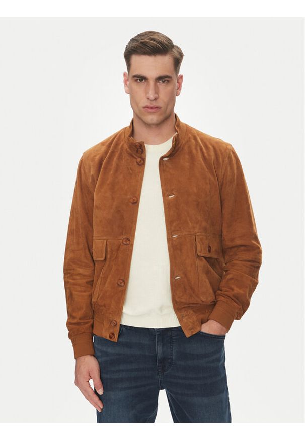 Serge Pariente Kurtka skórzana Starter Vs Brązowy Regular Fit. Kolor: brązowy. Materiał: skóra