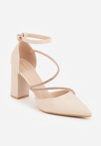 Renee - Beżowe Czółenka VICES na Słupku z Eleganckimi Paseczkami z Cyrkoniami Sirevianna. Zapięcie: pasek. Kolor: beżowy. Materiał: satyna. Obcas: na słupku. Styl: elegancki #4