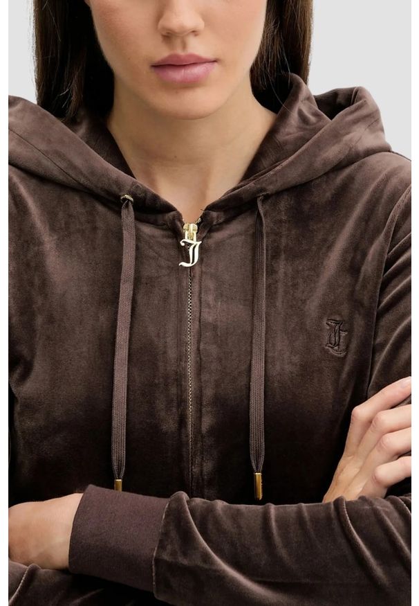Juicy Couture - JUICY COUTURE Czekoladowa bluza damska Robertson Hoodie, Rozmiar S. Okazja: na co dzień. Kolor: brązowy. Materiał: materiał. Styl: klasyczny, casual