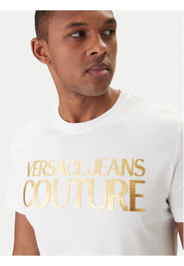Versace Jeans Couture T-Shirt 80GAHT00 CJ00T Biały Regular Fit. Kolor: biały. Materiał: bawełna