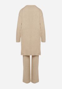 Born2be - Jasnobeżowy Komplet z Dzianiny z Wełną Spodnie Kardigan i Kamizelka na Guziki Meviseffa. Kolor: beżowy. Materiał: dzianina, wełna #4