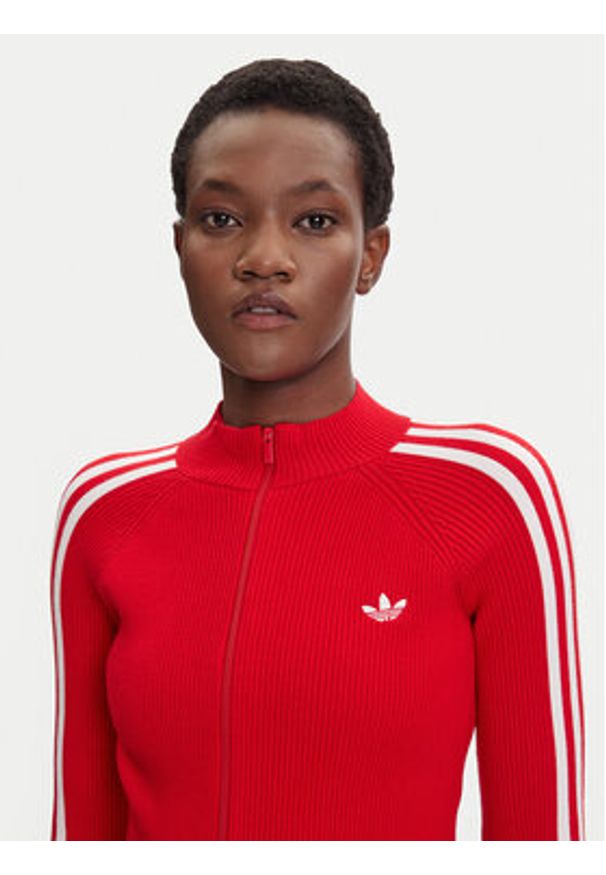 Adidas - adidas Bluza adicolor 3-Stripes JY2598 Czerwony Slim Fit. Kolor: czerwony. Materiał: wiskoza