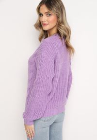 Born2be - Fioletowy Jednolity Sweter ze Ściągaczami i Klasycznym Splotem Loma. Kolor: fioletowy. Długość rękawa: długi rękaw. Długość: długie. Wzór: ze splotem, jednolity. Styl: klasyczny #3