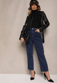 Renee - Granatowe Jeansy z Bawełną Mom Fit High Waist Ralila. Okazja: na co dzień. Stan: podwyższony. Kolor: niebieski. Styl: casual, elegancki