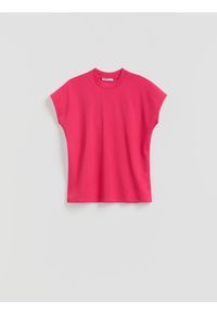 Reserved - T-shirt z raglanowym rękawem - fuksja. Kolor: różowy. Materiał: bawełna, dzianina. Długość rękawa: raglanowy rękaw. Wzór: gładki #1