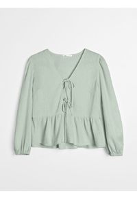 Sinsay - Koszulowa bluzka z muślinu z ozdobnym wiązaniem - zielony. Kolor: zielony #1