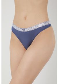Emporio Armani Underwear stringi kolor granatowy. Kolor: niebieski. Materiał: materiał