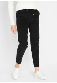 Spodnie sztruksowe z wiązanym troczkiem bonprix czarny. Kolor: czarny. Materiał: sztruks #4