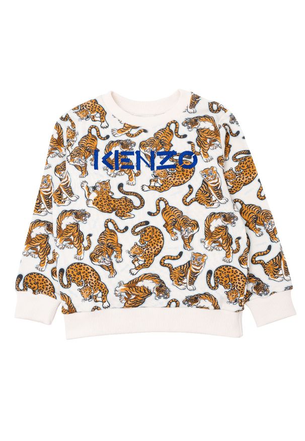 Kenzo kids - KENZO KIDS - Bawełniana bluza z tygrysami 4-14 lat. Kolor: beżowy. Materiał: bawełna. Długość rękawa: długi rękaw. Długość: długie. Wzór: aplikacja, napisy. Sezon: lato