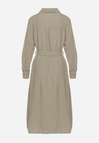 Born2be - Zielona Bawełniana Sukienka Koszulowa z Wiązanym Paskiem Zintrona. Okazja: na co dzień. Kolor: zielony. Materiał: bawełna. Typ sukienki: koszulowe. Styl: casual #2