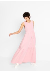 bonprix - Długa sukienka muślinowa. Kolor: różowy. Długość: maxi