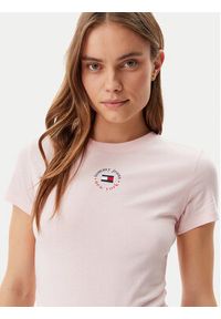 Tommy Jeans T-Shirt Essential DW0DW20316 Różowy Slim Fit. Kolor: różowy. Materiał: wiskoza, bawełna #2