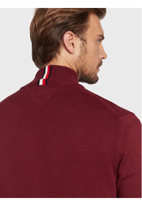 TOMMY HILFIGER - Tommy Hilfiger Kardigan MW0MW28050 Bordowy Regular Fit. Kolor: czerwony. Materiał: bawełna