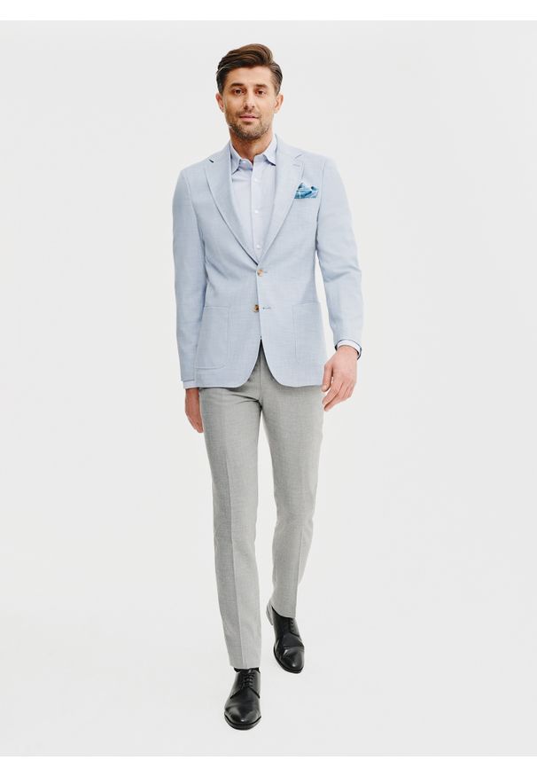 Pako Lorente - PAKO LORENTE – Casualowa marynarka męska w kolorze niebieskim. Okazja: na co dzień. Kolor: beżowy, niebieski. Materiał: poliester, elastan, wiskoza. Wzór: gładki. Sezon: wiosna. Styl: casual