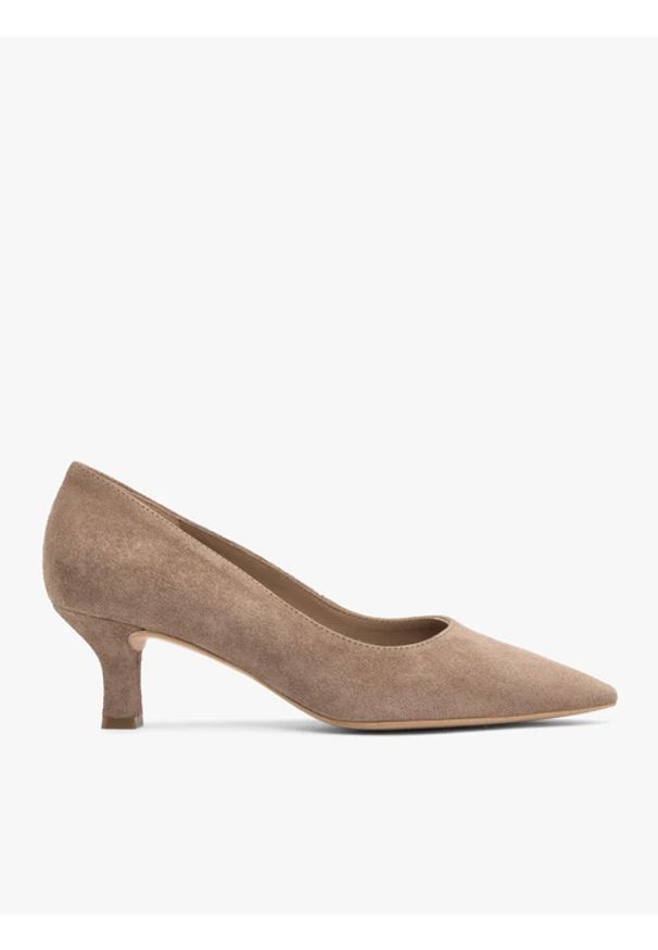 Ryłko - Beżowe czółenka ze skóry welurowej. Okazja: do pracy, na co dzień. Kolor: beżowy. Materiał: welur, skóra. Styl: casual