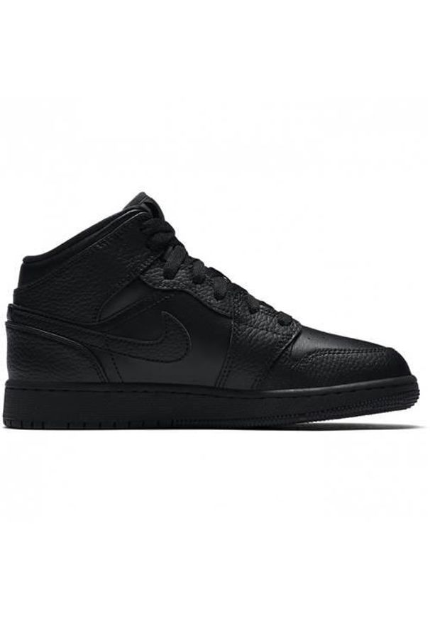 Buty do chodzenia dla dzieci Nike Air Jordan 1 Mid. Zapięcie: sznurówki. Kolor: czarny. Materiał: materiał. Szerokość cholewki: normalna. Model: Nike Air Jordan. Sport: turystyka piesza