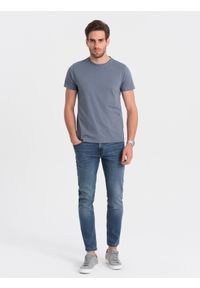 Ombre Clothing - Klasyczny T-shirt męski bawełniany BASIC - jeansowy V5 OM-TSBS-0146 - XXL. Materiał: jeans, bawełna. Styl: klasyczny