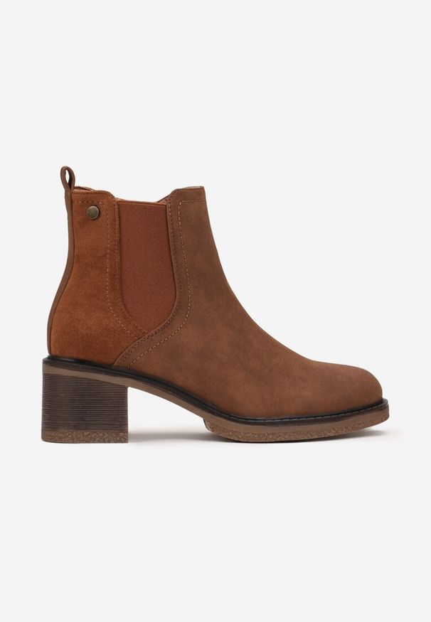 Renee - Brązowe Botki na Słupku z Ekozamszu Otielo. Kolor: brązowy. Obcas: na słupku. Styl: elegancki
