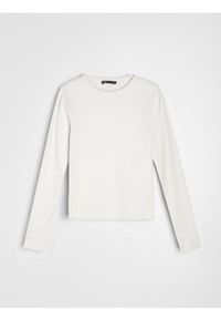Sinsay - Bawełniana koszulka z długim rękawem - kremowy. Kolor: kremowy. Materiał: bawełna. Długość rękawa: długi rękaw. Długość: długie