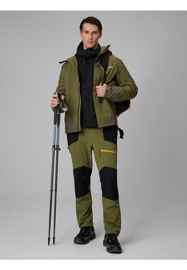 4f - 4F Spodnie trekkingowe szybkoschnące męskie - khaki S. Kolor: oliwkowy, brązowy, wielokolorowy. Materiał: tkanina, materiał. Długość: długie. Sport: wspinaczka, turystyka piesza