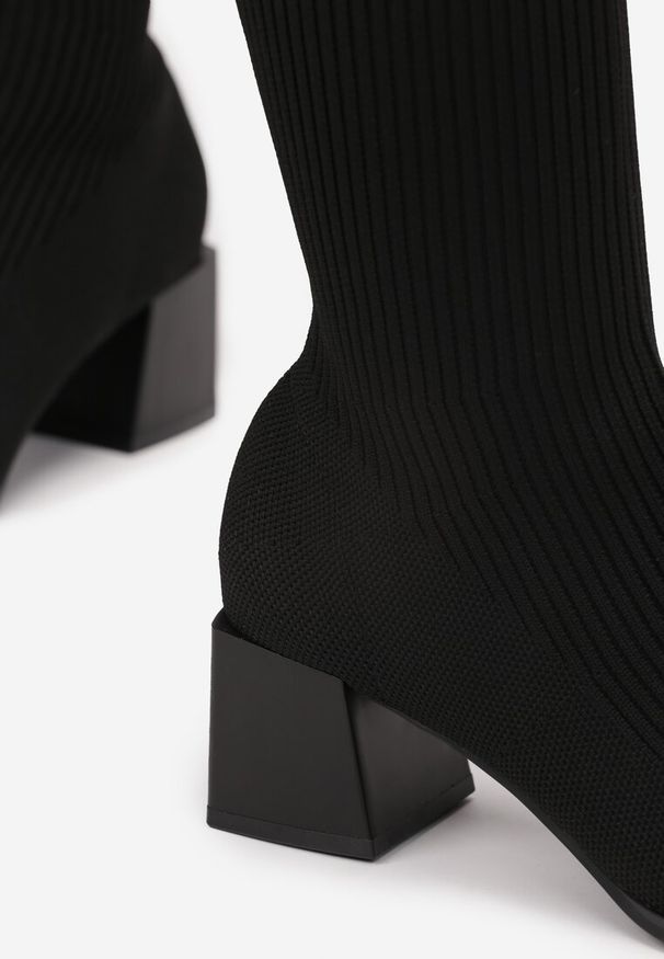 Renee - Czarne Kozaki z Elastyczną Cholewką Timerine. Zapięcie: pasek. Kolor: czarny. Materiał: koronka. Szerokość cholewki: normalna. Styl: street