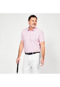 INESIS - Koszulka polo do golfa z krótkim rękawem męska Inesis MW500. Typ kołnierza: golf, polo. Kolor: różowy. Materiał: bawełna, materiał, poliester. Długość rękawa: krótki rękaw. Długość: krótkie. Wzór: ze splotem. Styl: klasyczny