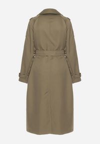 Born2be - Zielony Dwurzędowy Płaszcz Trencz o Oversizowym Kroju z Paskiem Inathara. Okazja: na co dzień, na spacer, do pracy. Kolor: zielony. Materiał: jeans. Wzór: aplikacja. Styl: casual, klasyczny #4