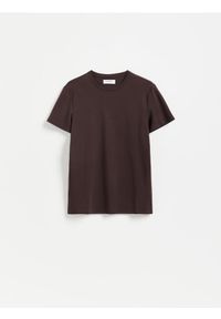 Reserved - T-shirt slim z bawełny pima - ciemnobrązowy. Kolor: brązowy. Materiał: bawełna