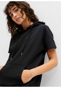 bonprix - Sukienka dresowa z kapturem. Typ kołnierza: kaptur. Kolor: czarny. Materiał: dresówka. Długość rękawa: krótki rękaw #3