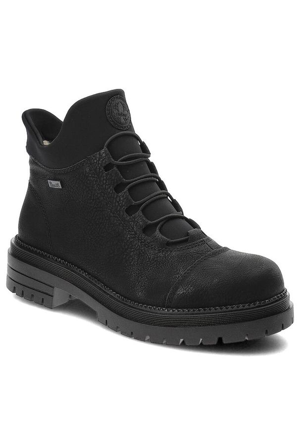 Czarne Botki Rieker Wygodne Buty Damskie. Kolor: czarny. Materiał: syntetyk, futro, skóra ekologiczna. Sezon: zima. Styl: elegancki