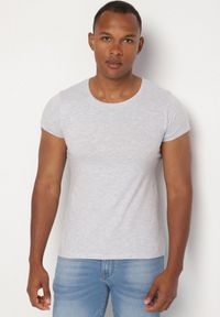 Born2be - Jasnoszary Klasyczny T-shirt z Bawełny Fodena. Okazja: na co dzień. Kolor: szary. Materiał: bawełna. Styl: klasyczny #6