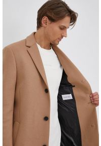 Calvin Klein Płaszcz wełniany kolor beżowy przejściowy. Okazja: na co dzień. Kolor: beżowy. Materiał: wełna. Wzór: gładki. Styl: casual #2