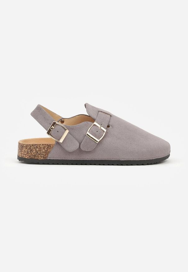 Renee - Szare Sandały Typu Chodaki z Klamrami Silvermore. Okazja: na co dzień. Zapięcie: klamry. Kolor: szary. Materiał: jeans. Styl: street, casual