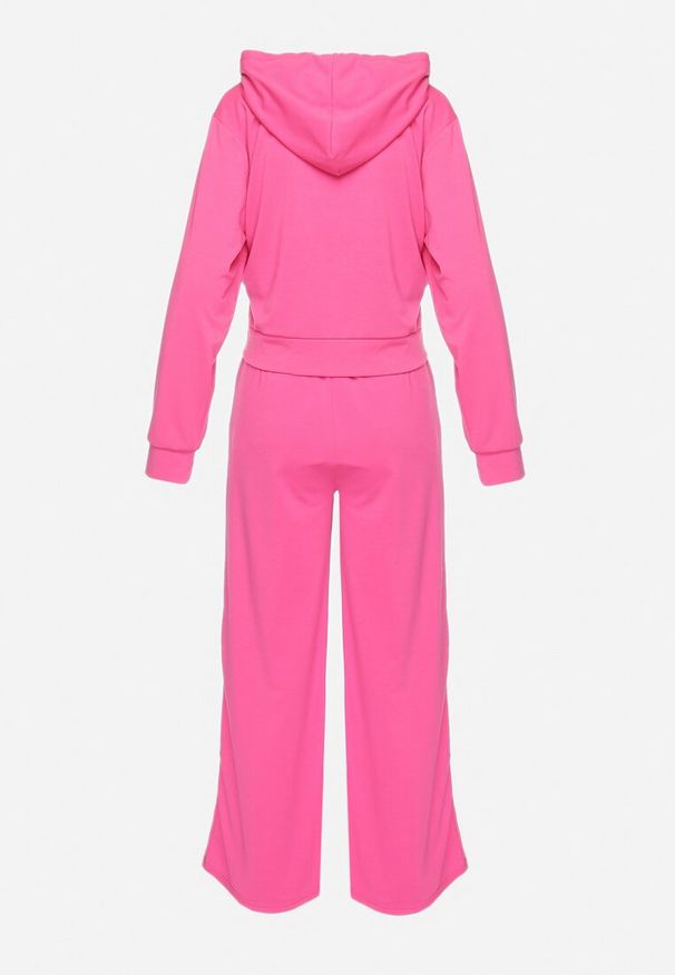 Born2be - Fuksjowy Komplet Dresowy Bluza z Kapturem Rozpinana i Szerokie Spodnie Avesmira. Kolor: różowy. Materiał: dresówka