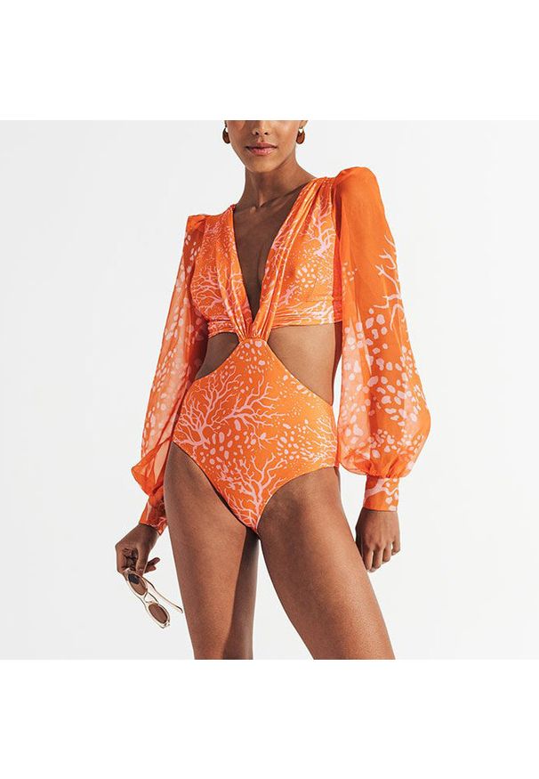 Intica - Strój plażowy z długim rękawem ochrona UV na lato Charyl. Kolor: pomarańczowy. Materiał: materiał. Długość: długie
