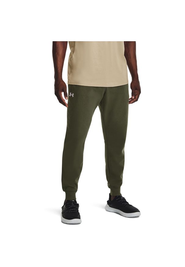 Spodnie Under Armour UA Rival Fleece, Mężczyźni. Kolor: biały, wielokolorowy, zielony. Materiał: bawełna, materiał