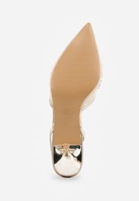 Born2be - Złote Czółenka Siateczkowe na Szpilce Ozdobione Perełkami i Haftami Vilania. Okazja: na co dzień. Zapięcie: pasek. Kolor: złoty. Materiał: satyna. Wzór: haft, aplikacja. Obcas: na szpilce. Styl: casual, klasyczny, elegancki #5