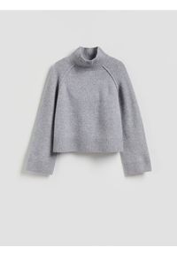 Reserved - Wełniany sweter z golfem - jasnoszary. Typ kołnierza: golf. Kolor: szary. Materiał: wełna
