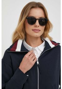 TOMMY HILFIGER - Tommy Hilfiger bluza damska kolor granatowy gładka. Kolor: niebieski. Materiał: wiskoza. Wzór: gładki #4