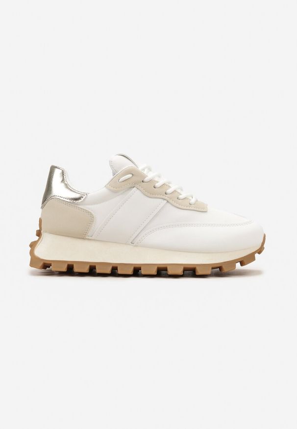 Born2be - Biało-Beżowe Sneakersy na Grubej Podeszwie ze Żłobieniami i Przeszyciami Frilane. Kolor: biały
